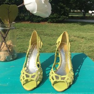 BCBGirls strappy cage peep toe pumps